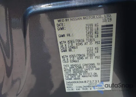 2019 Nissan Frontier Sv from USA, damaged, VIN 1N6AD0ER2KN875731